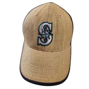 Nike Seattle Mariners Snapback Trucker Hat Navy Blue Straw Woven Mesh Cap Mens